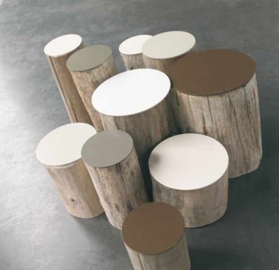 tavolini in ceppo di legno naturale