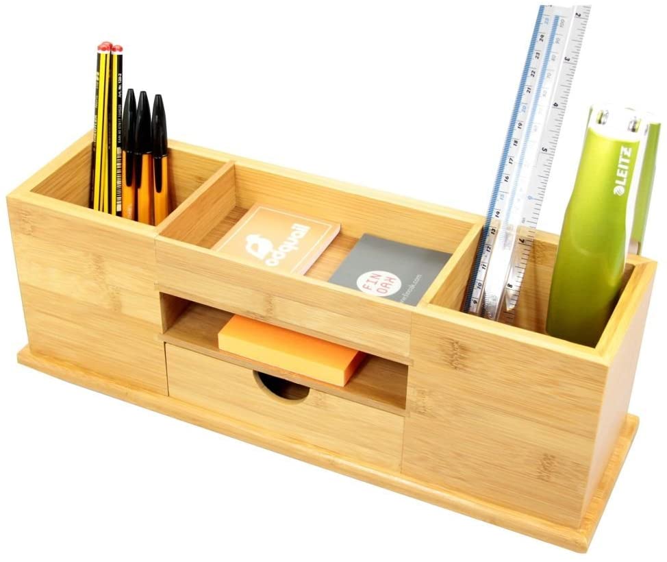 Organiser per scrivania con cassetto e 5 scomparti Realizzato in bambu naturale